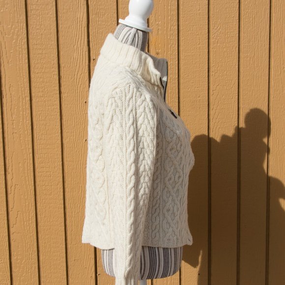 Irish made 100% Merino Wool Traditonal Cable Knit Caridgan Cream Medium - Picture 5 of 6